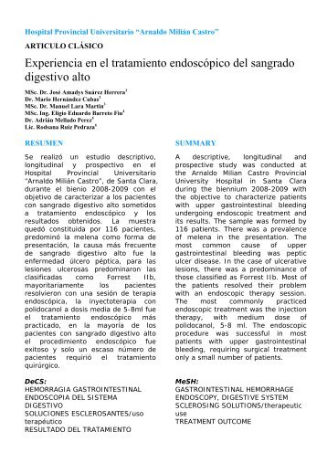 Experiencia en el tratamiento endoscÃ³pico del sangrado digestivo alto