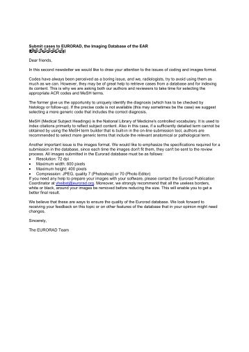 Submit cases to EURORAD, the Imaging Database of the EAR (http ...