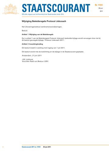 Wijziging Beleidsregels Protocol Jobcoach - Uwv