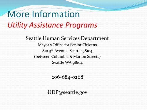 Utility Assistance Programs - City of Seattle