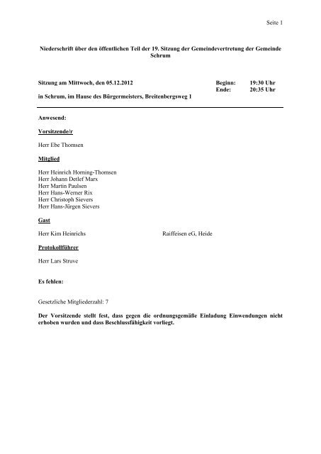 19. Ã¶ffentliche Sitzung vom 05.12.2012 - Amt Mitteldithmarschen