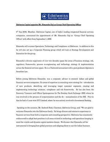 Final Press release - Announcement of Appointment of ... - Edelweiss