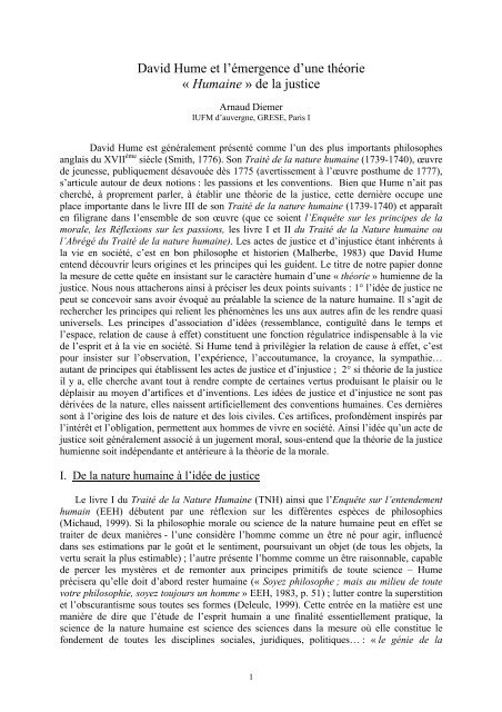 David Hume et l'Ã©mergence d'une thÃ©orie ... - Oeconomia.net