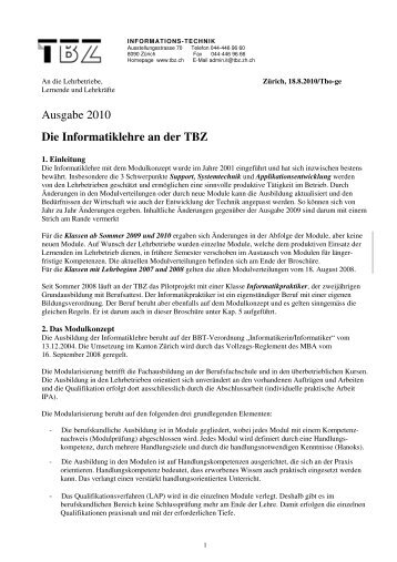 Ausgabe 2010 Die Informatiklehre an der TBZ