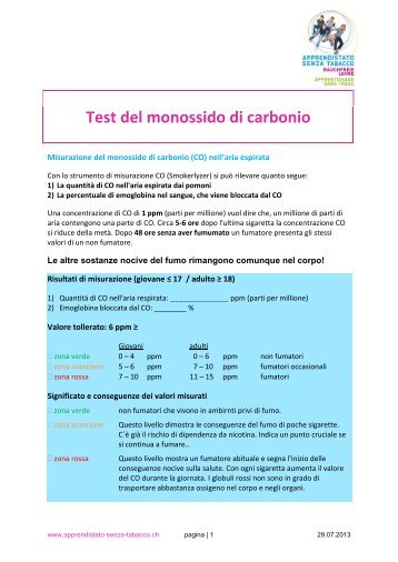 Test del monossido di carbonio - Rauchfreie Lehre