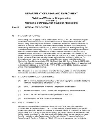 Medical Fee Schedule - Colorado.gov