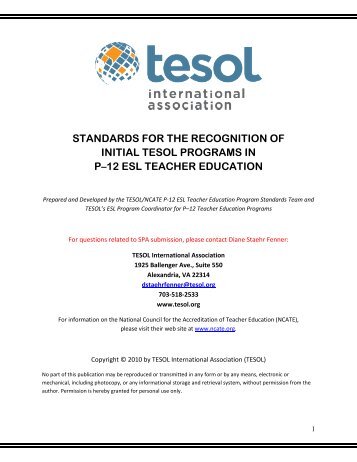 Standards for the Recognition of Initial TESOL Programs