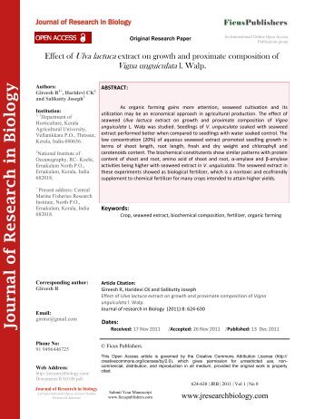 Effect of Ulva lactuca extract on growth and proximate composition ...