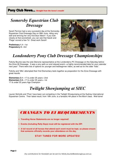 Pony Club Newsletter July 2008 - Glenorie Horse and Pony Club
