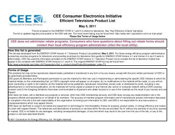 CEE Efficient Televisions Product List May 5, 2011 - Consortium for ...