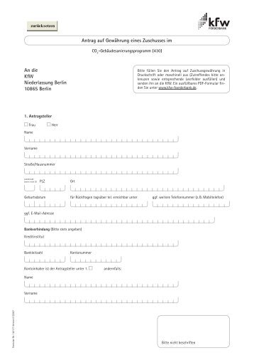 Antrag auf GewÃ¤hrung eines Zuschusses - Co2-Sparhaus