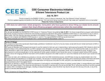 CEE Consumer Electronics Initiative Efficient Televisions Product List