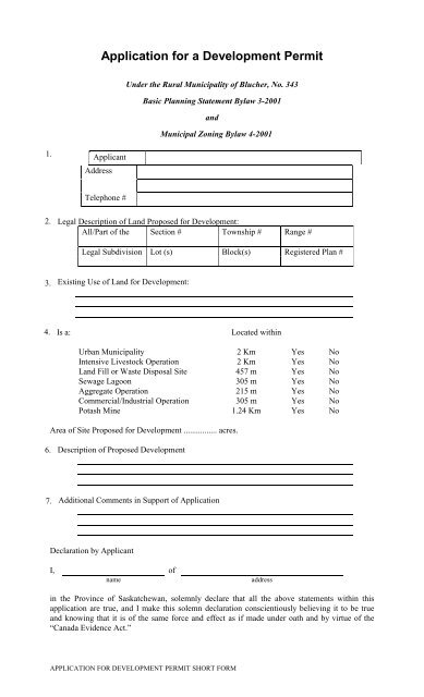 Application for a Development Permit - the Rural Municipality of ...