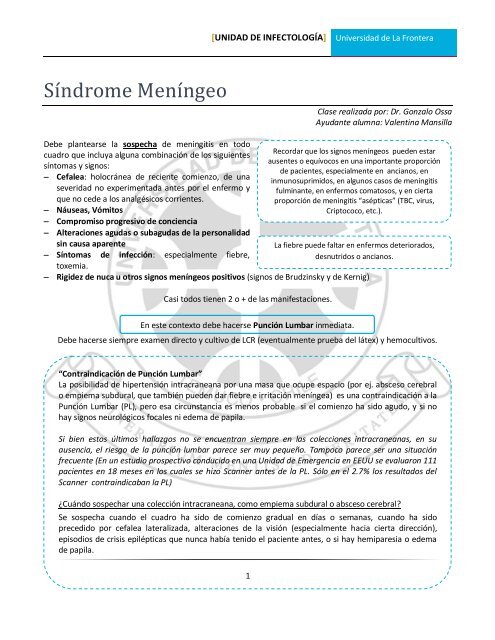 Meningitis - Facultad de Medicina UFRO - Universidad de La Frontera