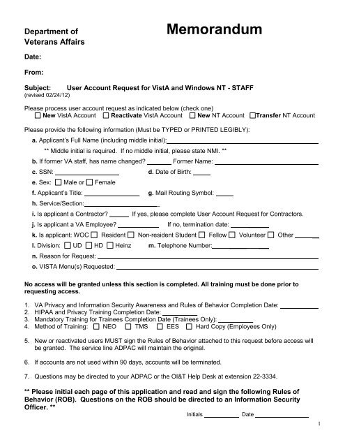 User Account Request Form Va Pittsburgh Healthcare System