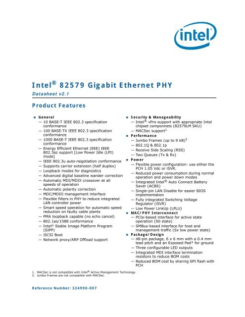 Intel 82579 Gigabit Ethernet PHY