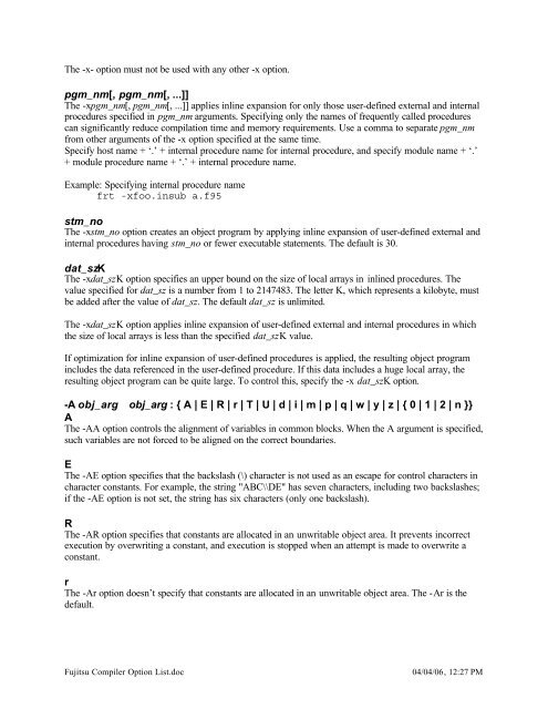 Fujitsu Compiler Options - Lahey Computer Systems