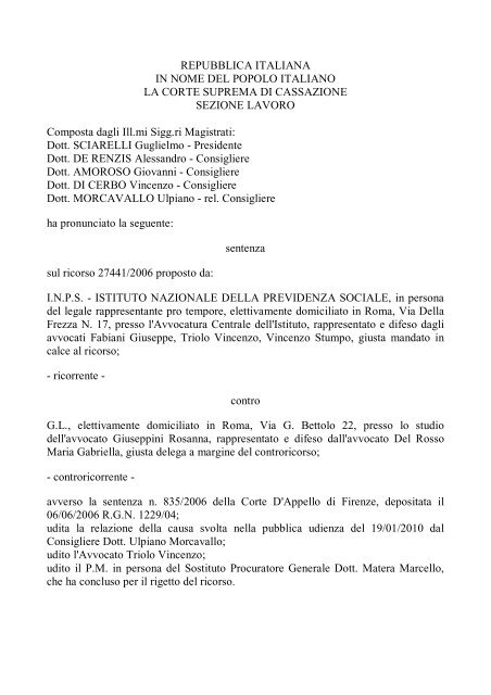 Sentenza n. 5718 del 9 marzo 2010 Corte di ... - CISL FP Napoli