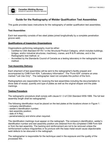 Guide for the Radiography of Welder Qualification Test ... - CWB Group