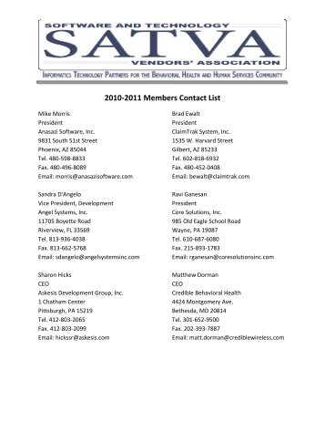 2010-2011 Members Contact List - satva