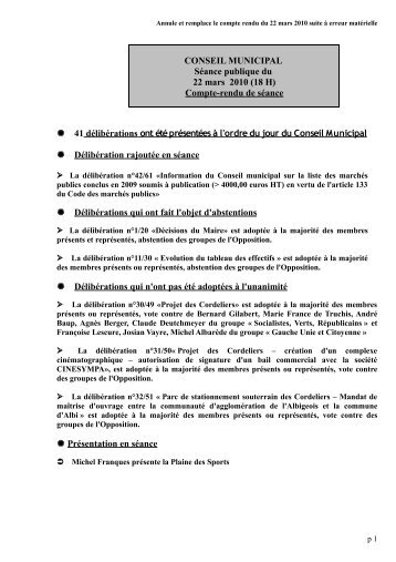 CONSEIL MUNICIPAL SÃ©ance publique du 22 mars 2010 (18 ... - Albi