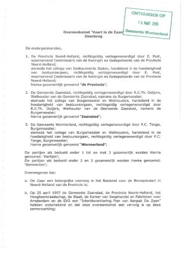 Bestuursovereenkomst Zaanbrug - Zaans Industrieel Erfgoed