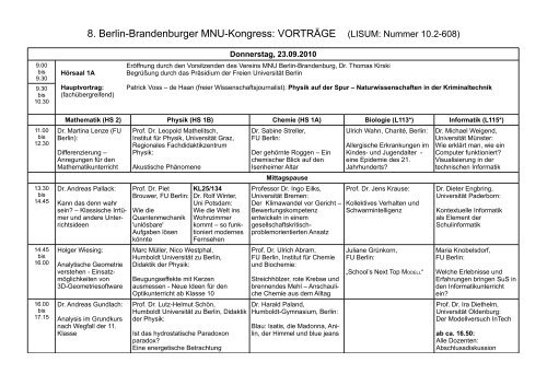 8. Berlin-Brandenburger MNU-Kongress: VORTRÃGE (LISUM ...