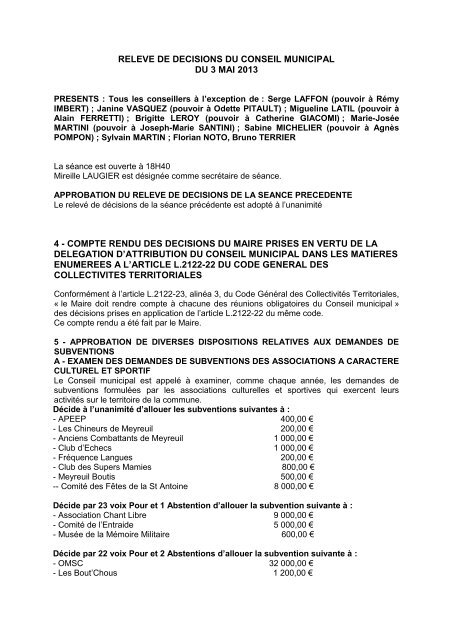 Conseil municipal du 9 avril 2013