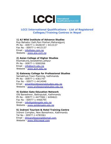 List of Registered Training Centres - Home - LCCI International ...