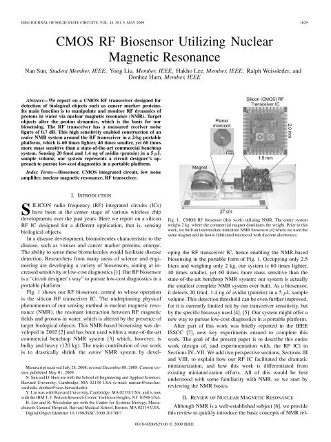 CMOS RF Biosensor Utilizing Nuclear Magnetic Resonance