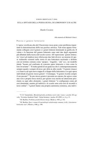 Sulla sintassi della poesia russa, di Lomonosov ... - Europaorientalis.it