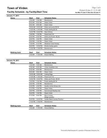 Facility Schedule - Town of Virden