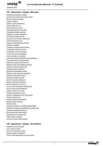 ConvocaÃ§Ã£o para MatrÃ­cula - 2Âª Chamada 101 - Agronomia - integral