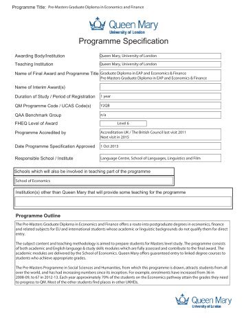 Programme Specification - Queen Mary University of London