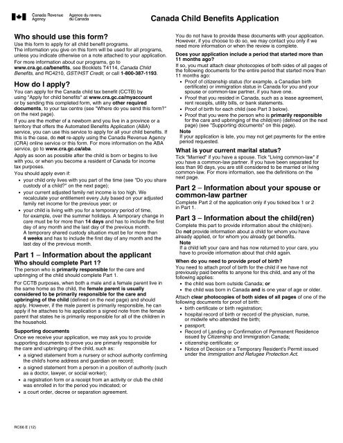 Canada Child Benefits Application - Agence du revenu du Canada