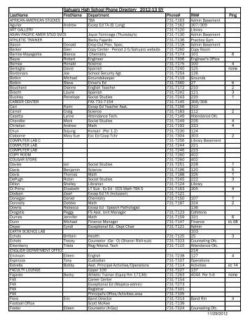 Sahuaro High School Phone Directory 2012-13 SY