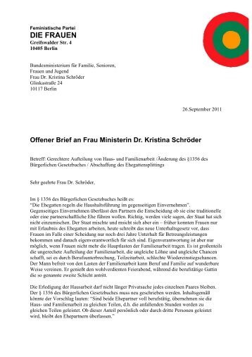 Offener Brief an Ministerin Kristina SchrÃ¶der