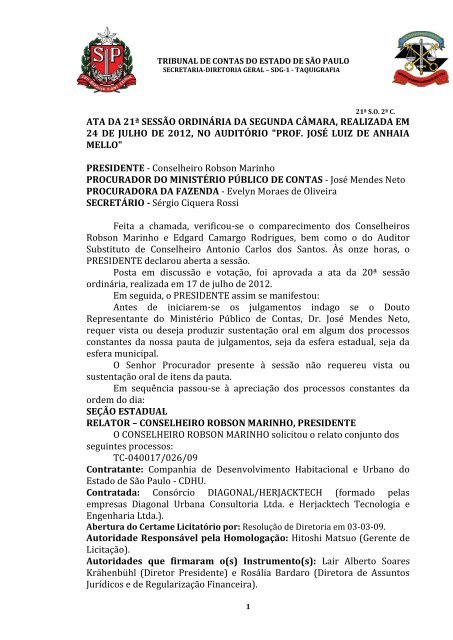 ata da 21Âª sessÃ£o ordinÃ¡ria da segunda cÃ¢mara - Tribunal de ...