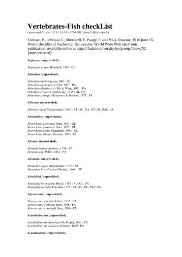 Vertebrates-Fish checkList - FADA