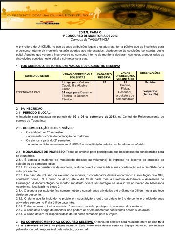 1Âº Edital - Monitor - 2Âº Semestre 2013 - UniCEUB