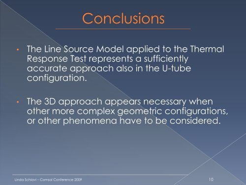 3D Simulation of the Thermal Response Test in a U ... - COMSOL.com