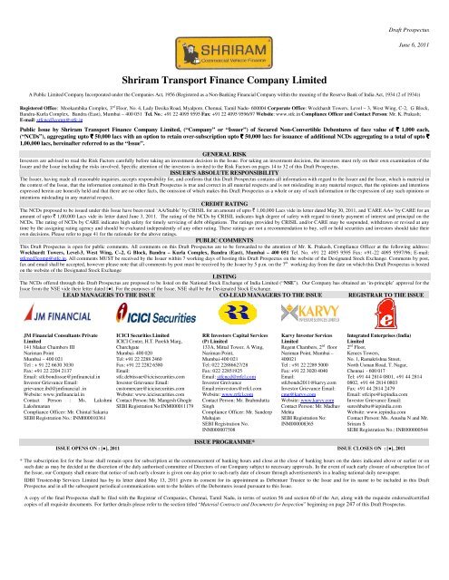 Shriram Transport Finance Company Limited - Karvy