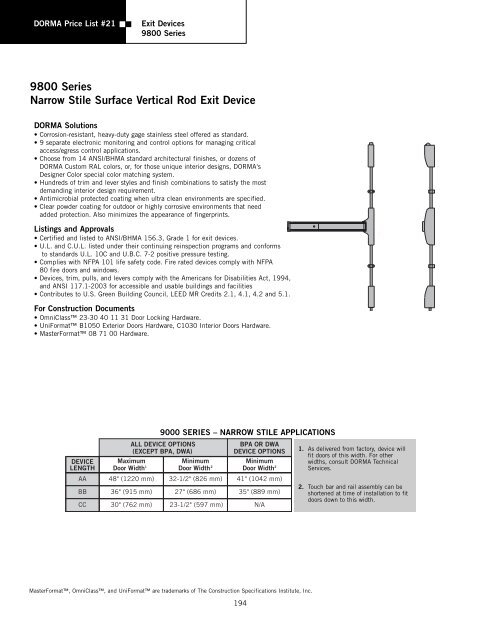 Dorma Sept 2010.pdf - Access Hardware Supply