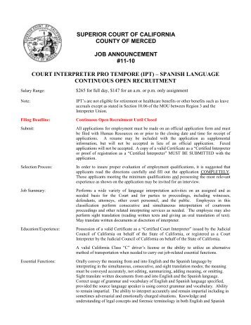 Court Interpreter Pro Tempore(IPT) - Spanish - The Superior Court of ...