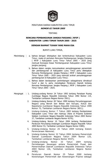 Rencana Pembangunan Jangka Panjang (RPJP) Kabupaten Luwu ...