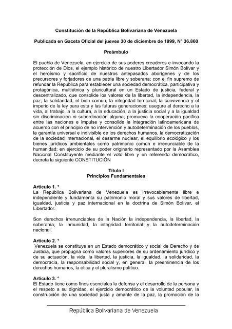Constitucia N De La Repaºblica Bolivariana De Venezuela