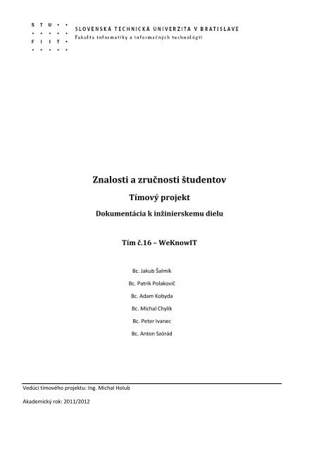 1. kontrolnÃ½ bod - DokumentÃ¡cia k riadeniu projektu (November 2011)