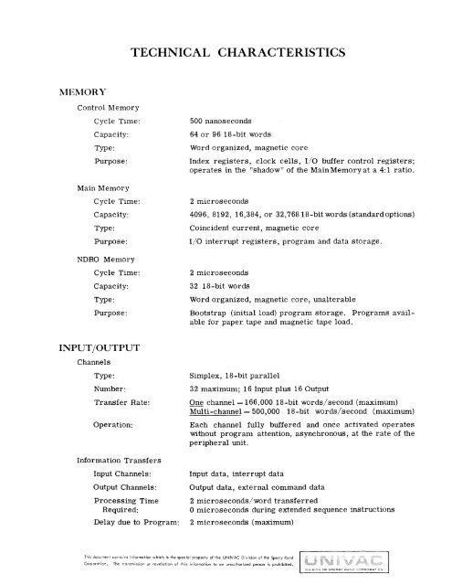 univac 1219 computer repertoire of instructions - Vintage Computers