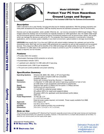 UISOHUB4 - Datasheet - USB 4 Port Optically Isolated ... - Delmation