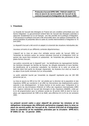 Protocole d'accord DPM/OMI/FASILD du 16 mars 2005 (service ...